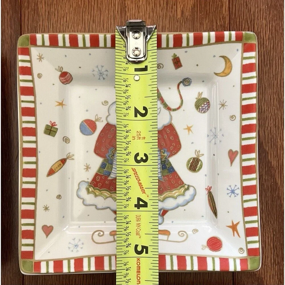 222 Fifth Christmas Plates Set of‎ 4 Square Whimsical Folk Art- Style